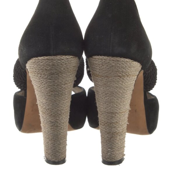 Max Mara Black Suede Rope Heel Platform Peep Toe Heels Women's - Picture 7 of 11